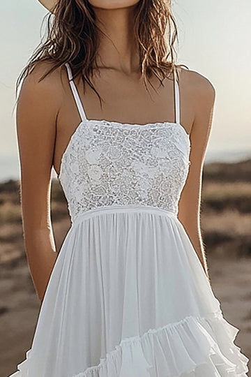 Tiered A Line Ruffled Ivory Graduation Dress With Lace